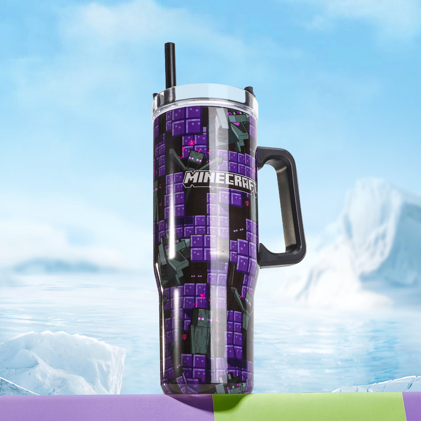 Minecraft 940mL/33oz Double Walled Vacuum Insulated Stainless Steel Tumbler Cup with Handle and Straw