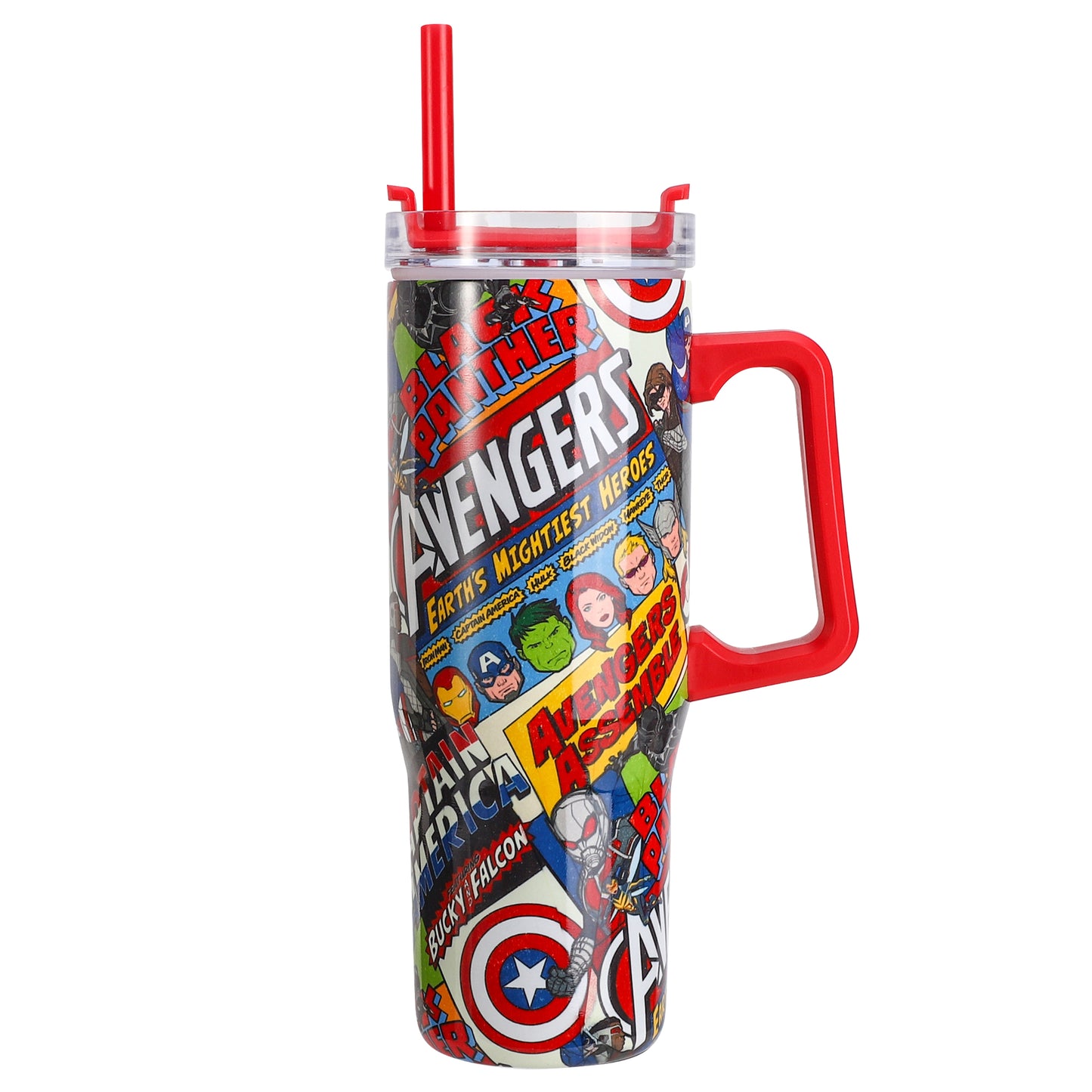 Avengers 940mL/33oz Double Walled Vacuum Insulated Stainless Steel Tumbler Cup with Handle and Straw