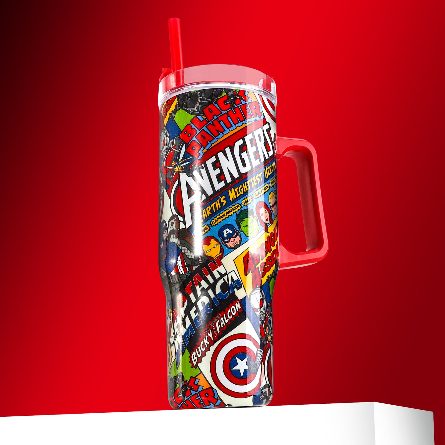 Avengers 940mL/33oz Double Walled Vacuum Insulated Stainless Steel Tumbler Cup with Handle and Straw