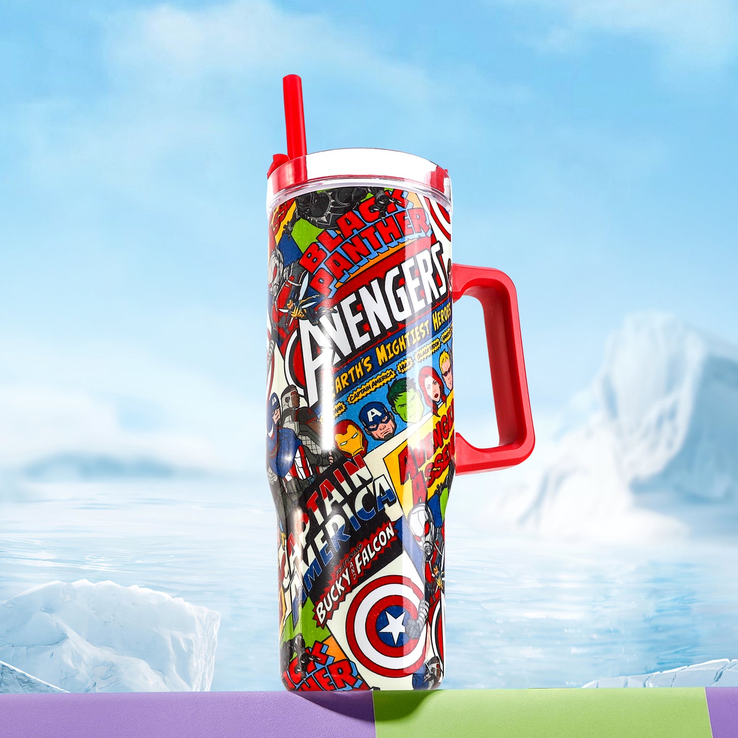 Avengers 940mL/33oz Double Walled Vacuum Insulated Stainless Steel Tumbler Cup with Handle and Straw