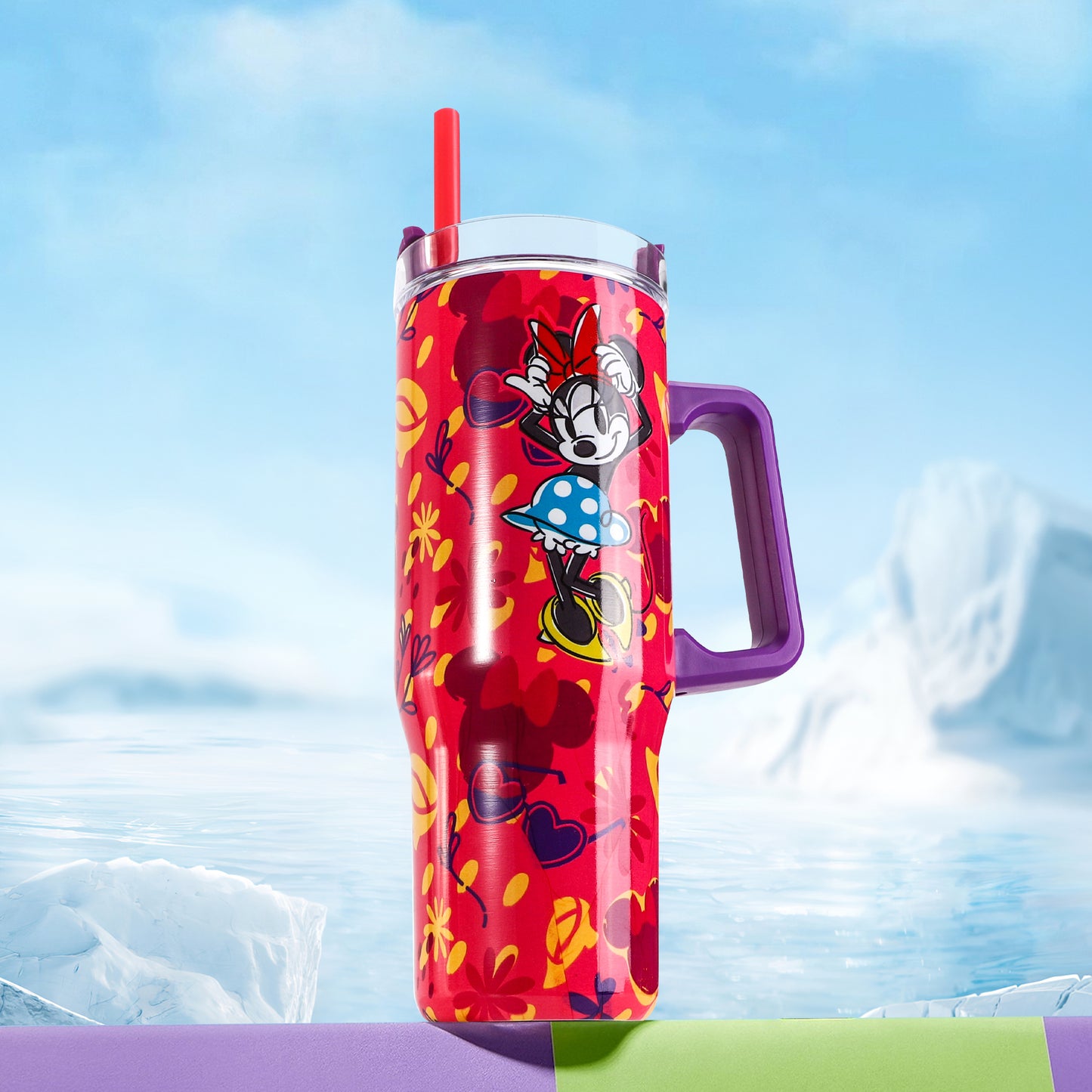 Minnie Mouse 940mL/33oz Double Walled Vacuum Insulated Stainless Steel Tumbler Cup with Handle and Straw