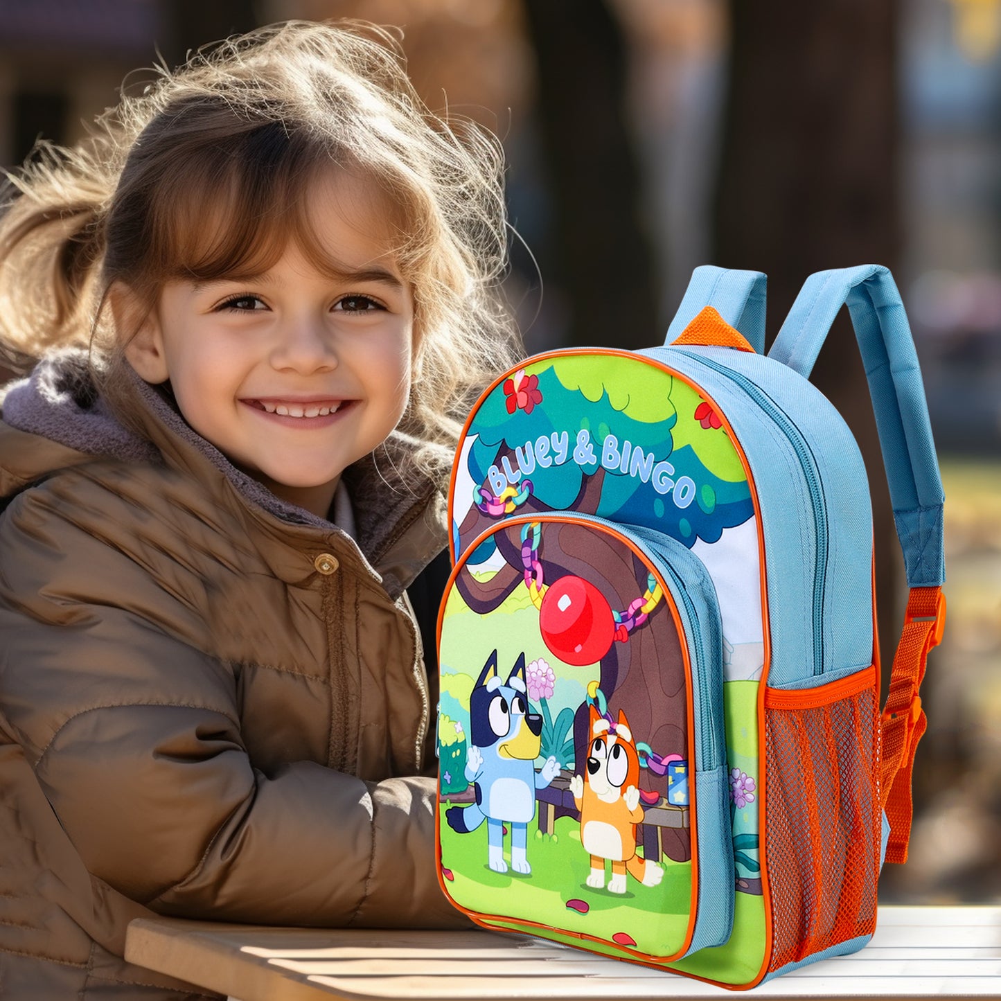 Bluey Bingo Childrens Backpack Bag Boys Girls with side mesh pocket