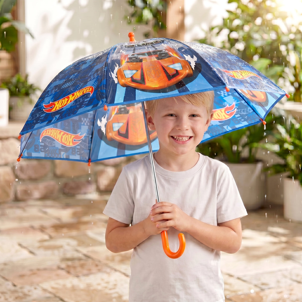 Hot Wheels Kids Dome Umbrella ā Official Licensed Children's Character Toddler Umbrella, Strong, Lightweight & Windproof School Rain Umbrella for Girls & Boys, Child-Friendly Safety Opening