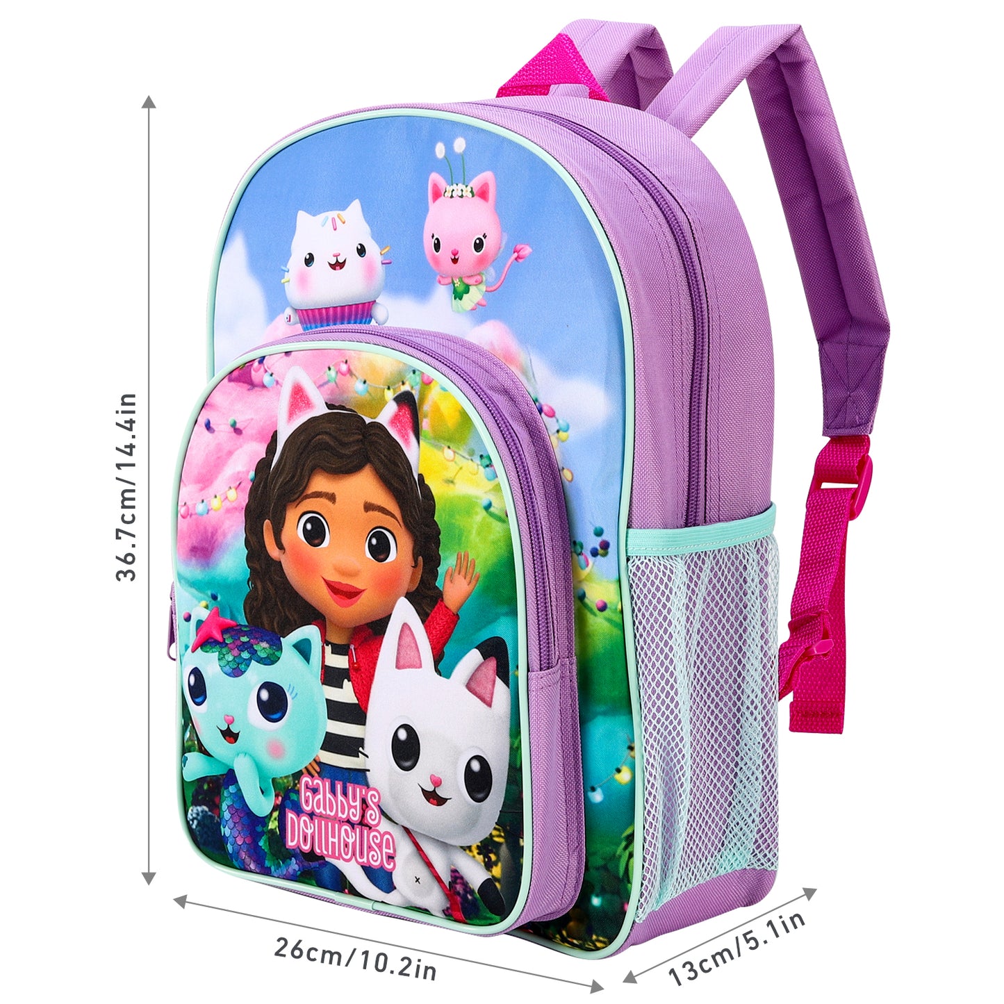 Gabby's Dollhouse Childrens Backpack Bag Boys Girls with side mesh pocket