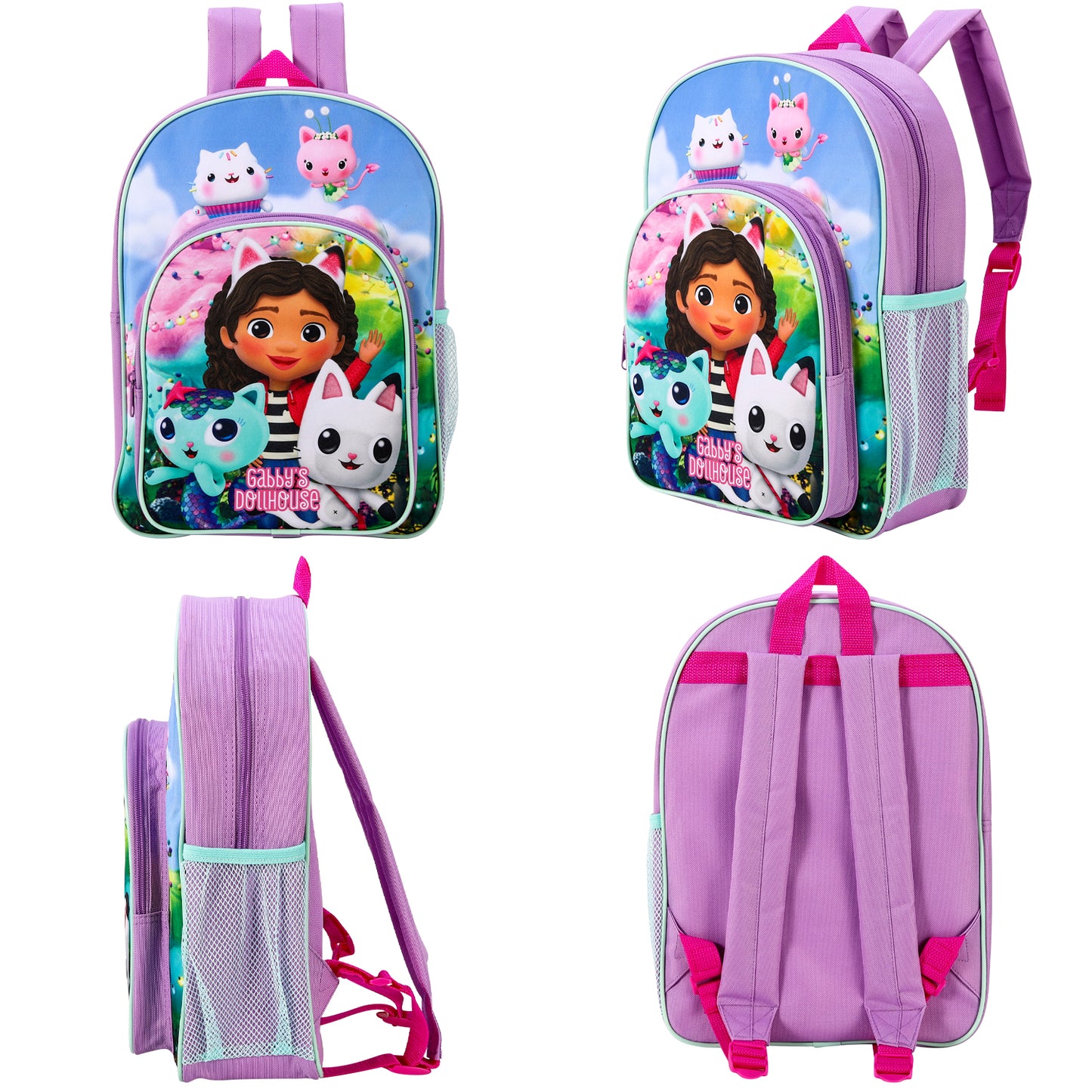 Gabby's Dollhouse Childrens Backpack Bag Boys Girls with side mesh pocket