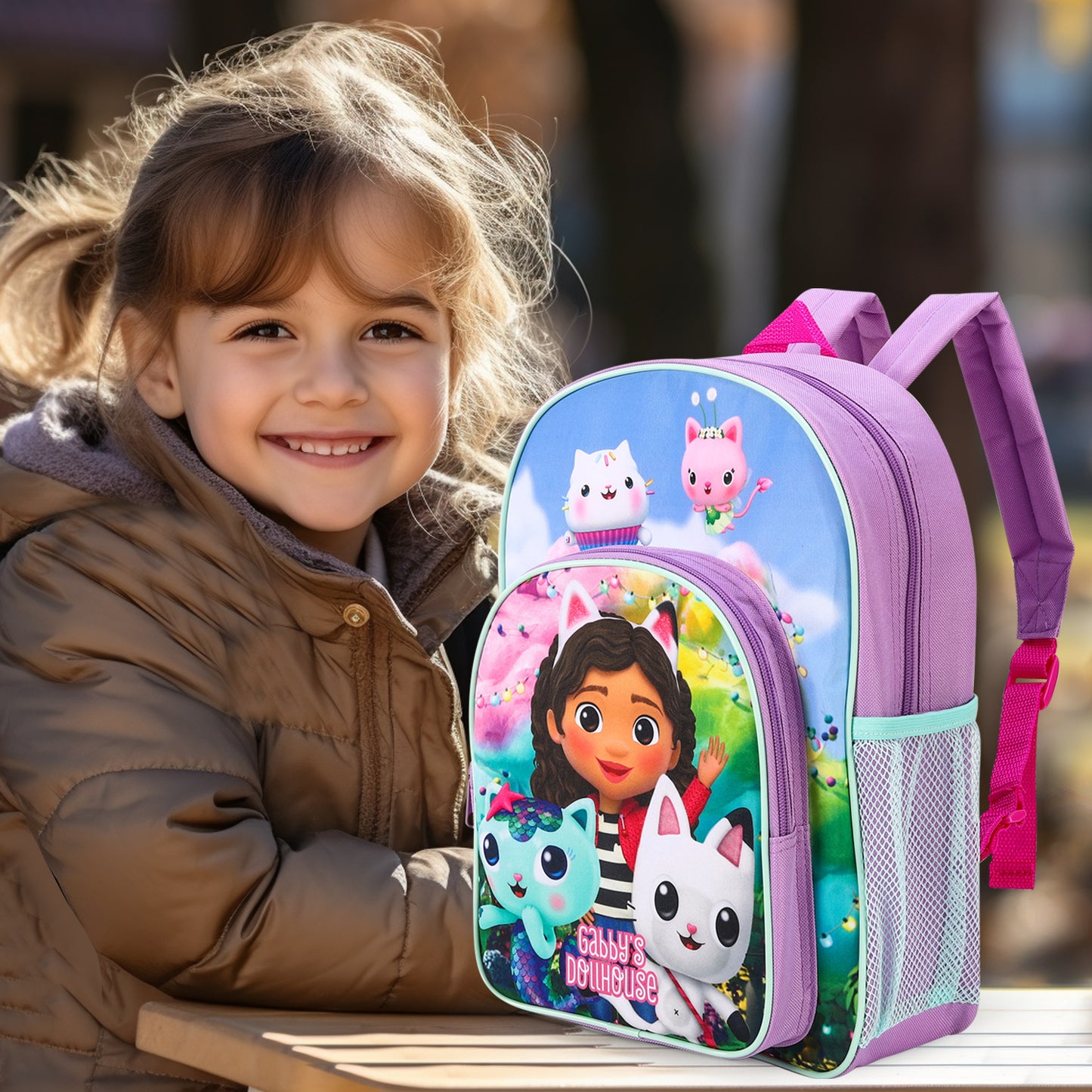 Gabby's Dollhouse Childrens Backpack Bag Boys Girls with side mesh pocket