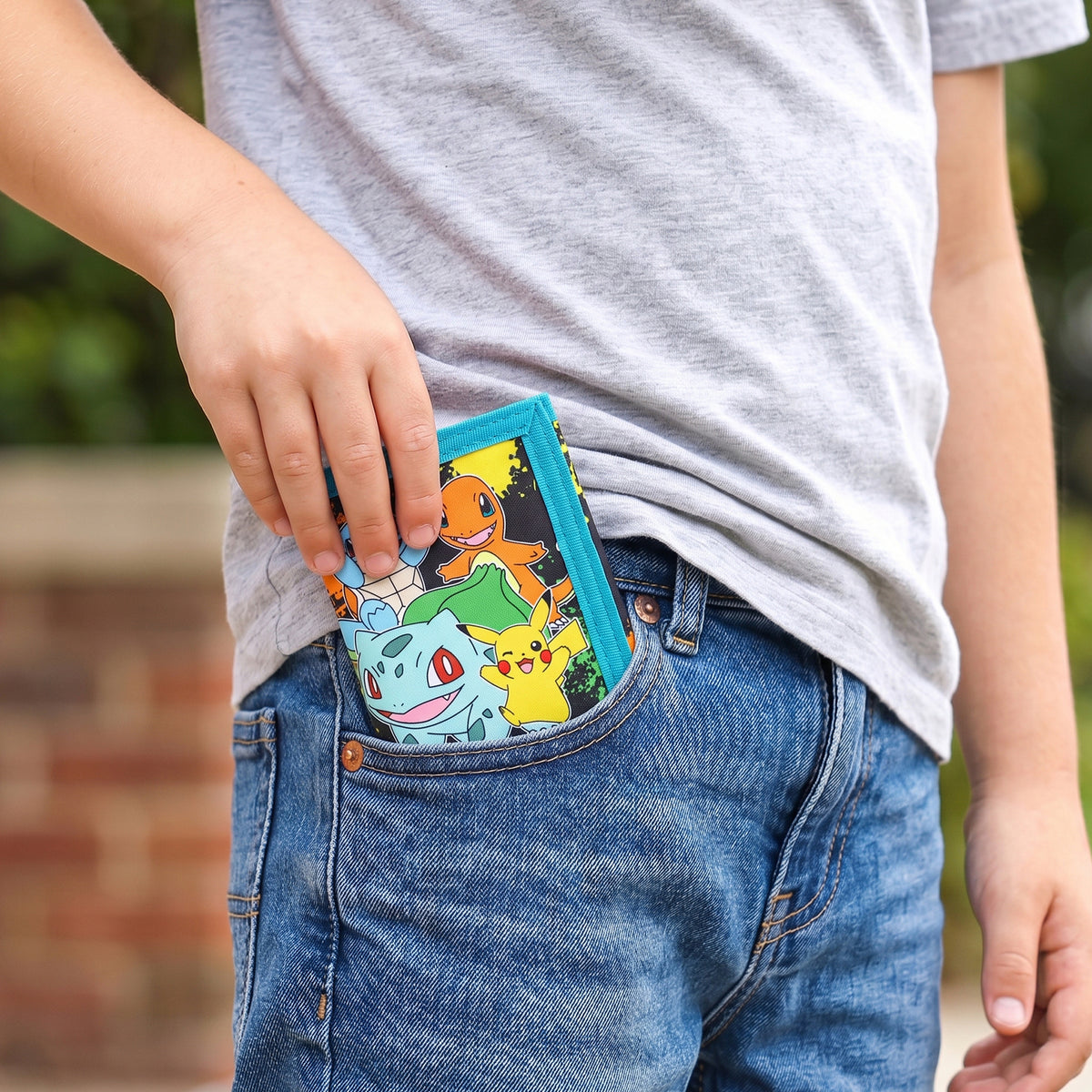 Pokémon Trifold Wallet for Kids, Boys Licensed Pikachu Charmander Squirtle Bulbasaur Wallet with Hook & Loop Closure, Lightweight Compact Coin & Card Holder