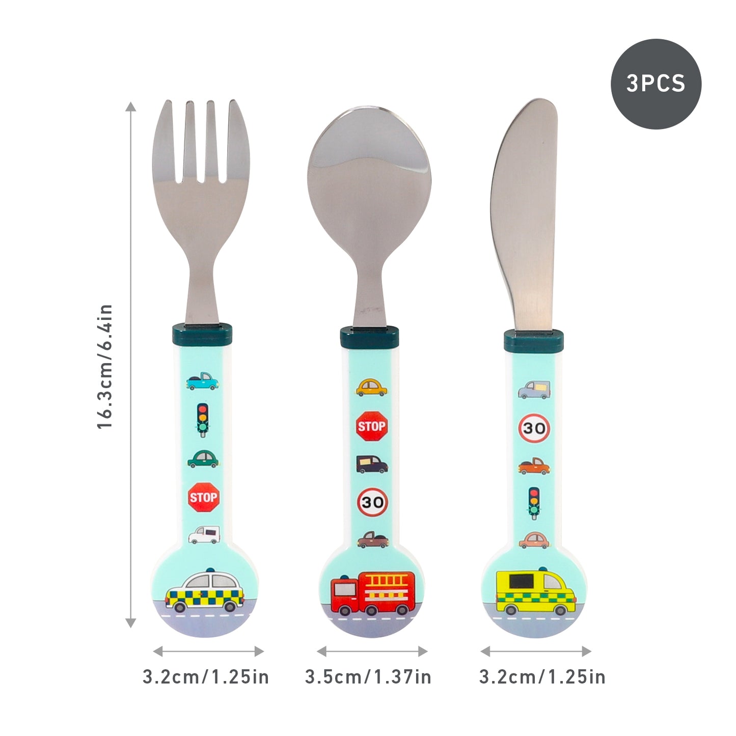 Vehicle Kids 6 Piece Reusable Dinner Set - Plate/Bowl/Cup/Knife/Fork/Spoon - Childrens Dinnerware Tableware Cutlery Set