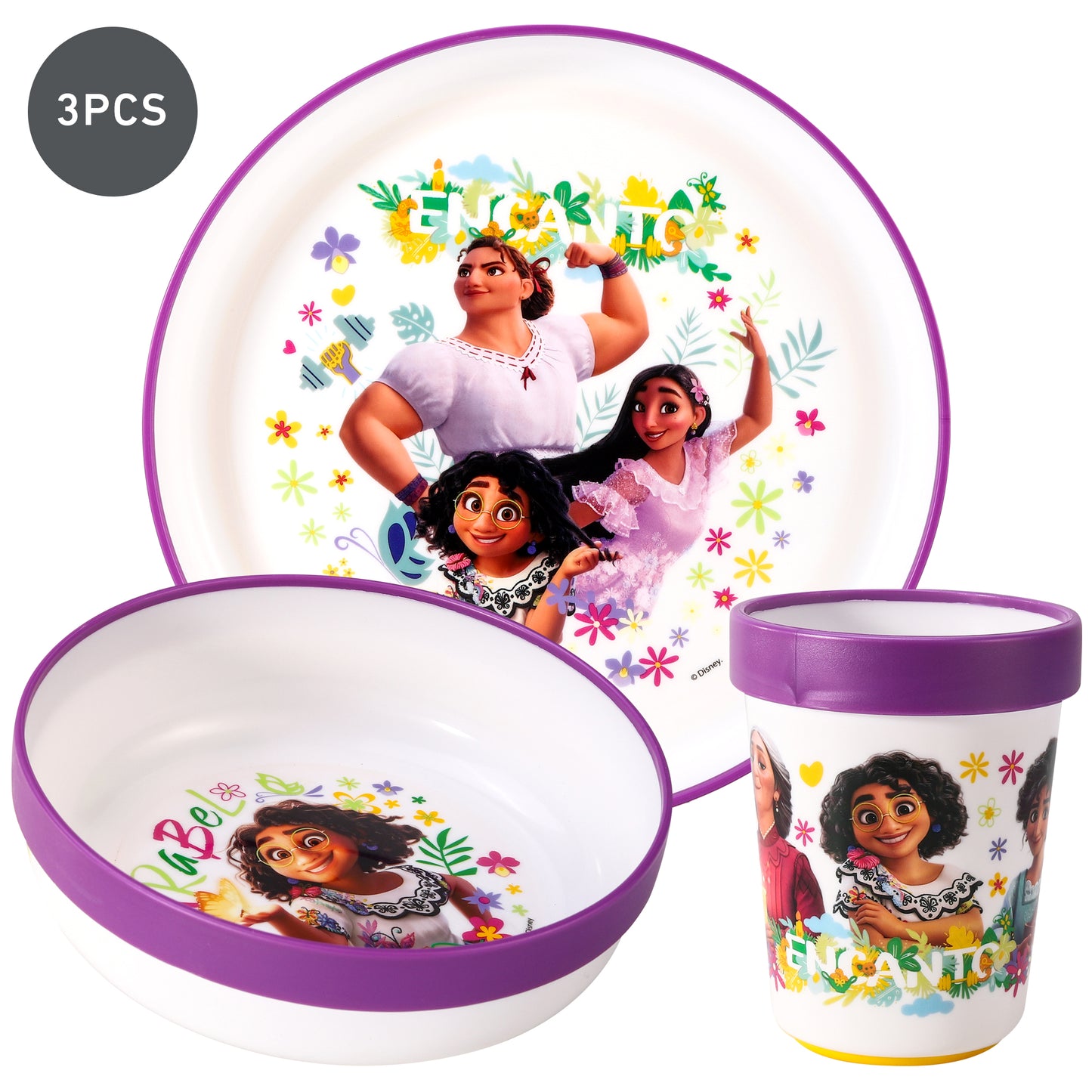 Encanto 3pcs Bicolor Premium Kids Dinner Tableware Set Plate, Bowl & Tumbler, BPA Free
