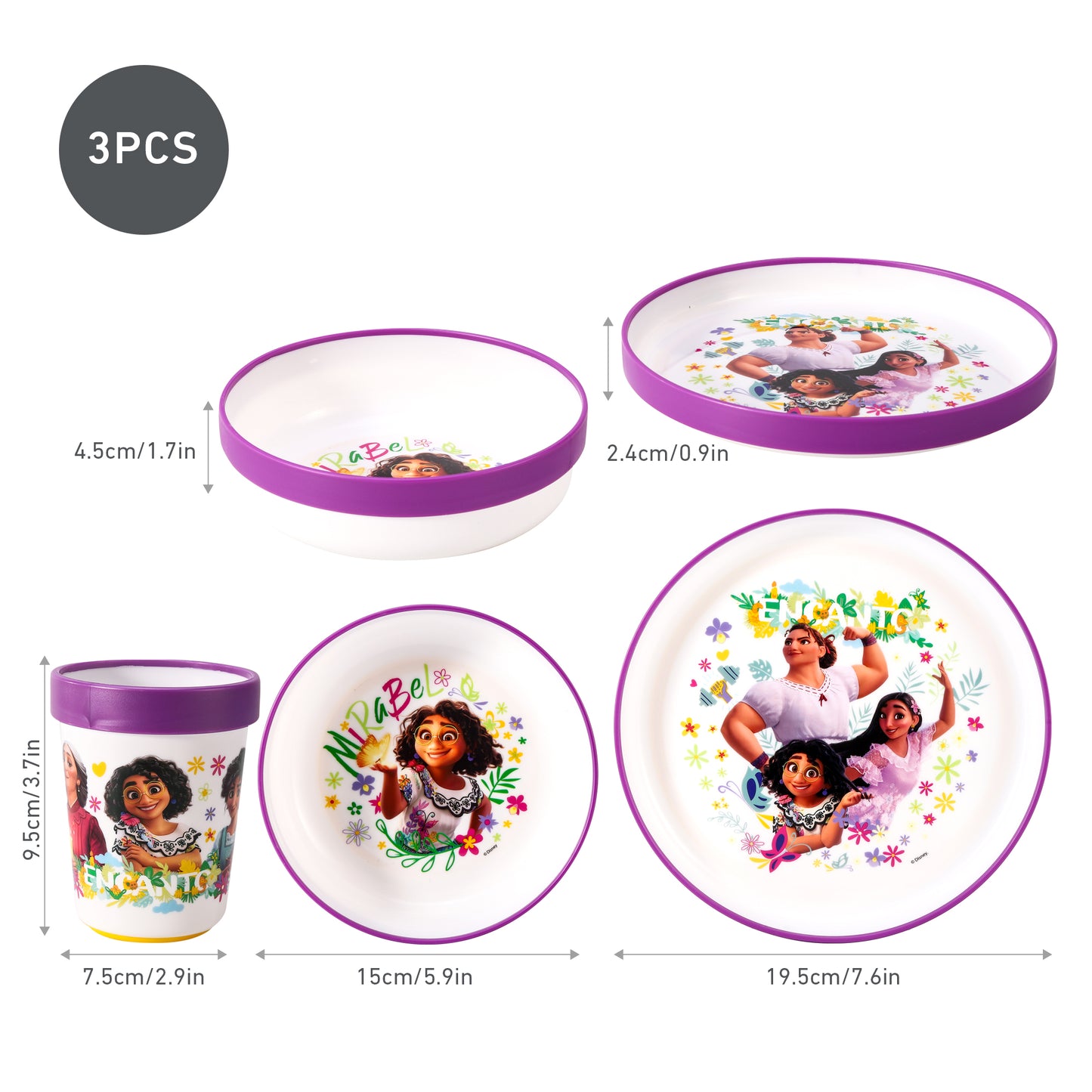 Encanto 3pcs Bicolor Premium Kids Dinner Tableware Set Plate, Bowl & Tumbler, BPA Free