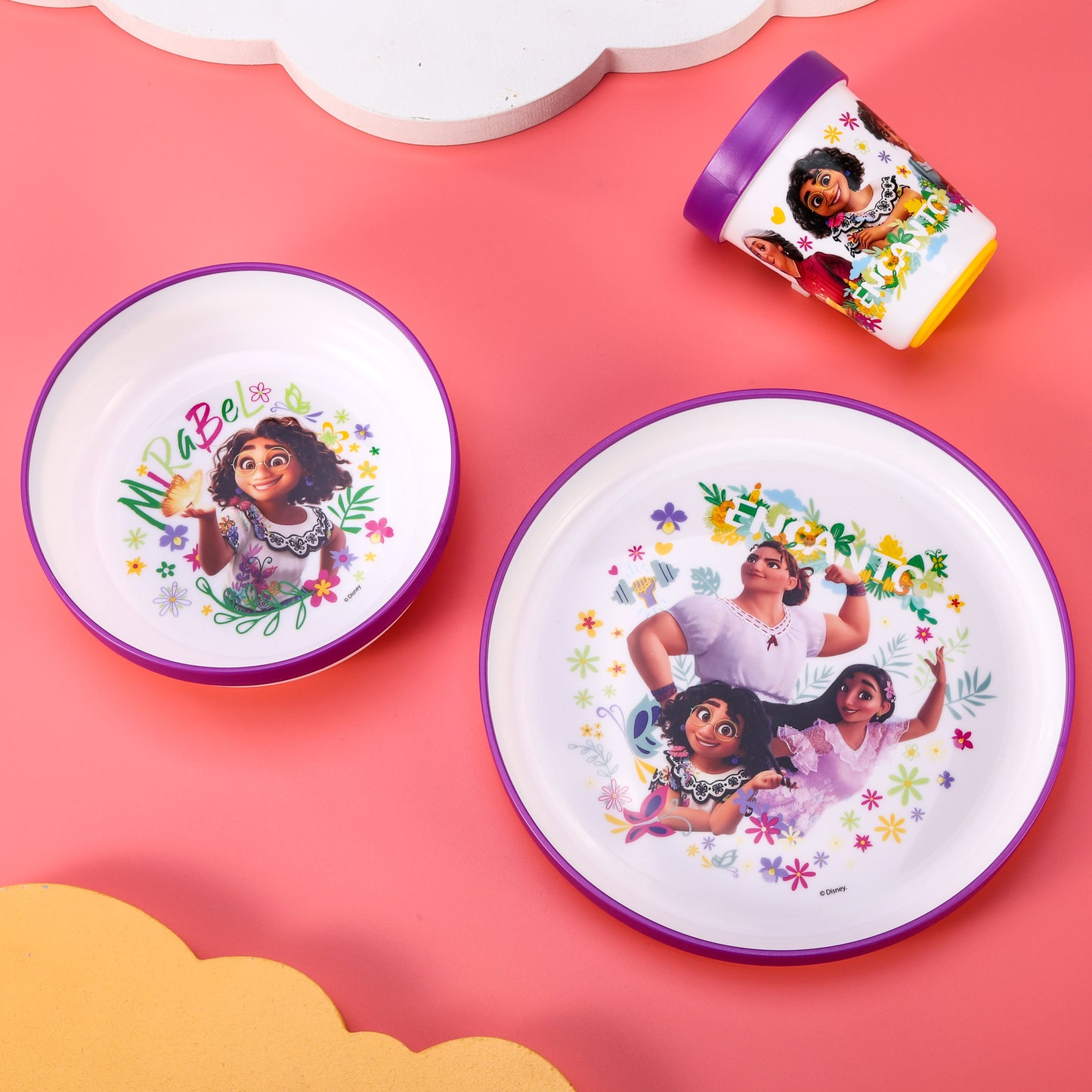Encanto 3pcs Bicolor Premium Kids Dinner Tableware Set Plate, Bowl & Tumbler, BPA Free