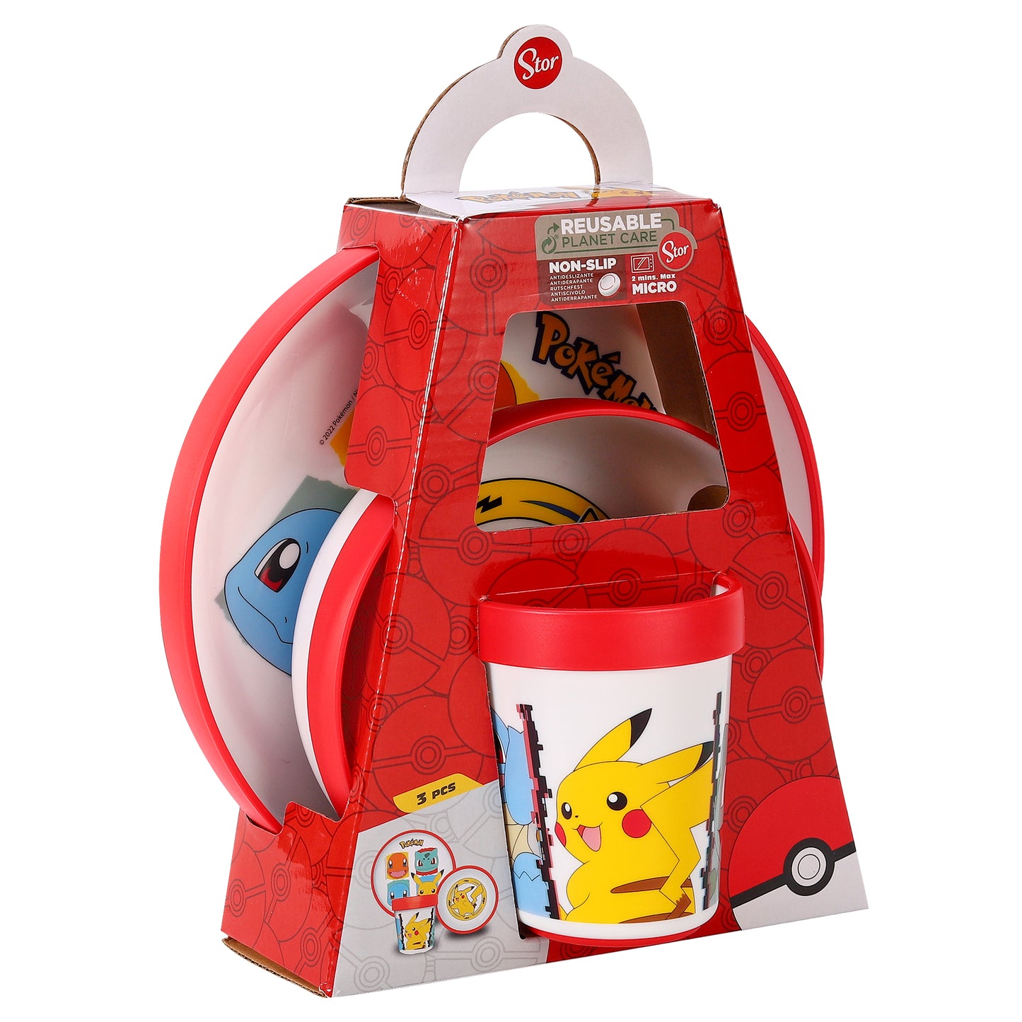 Pokemon 3pcs Bicolor Premium Kids Dinner Tableware Set Plate, Bowl & Tumbler, BPA Free