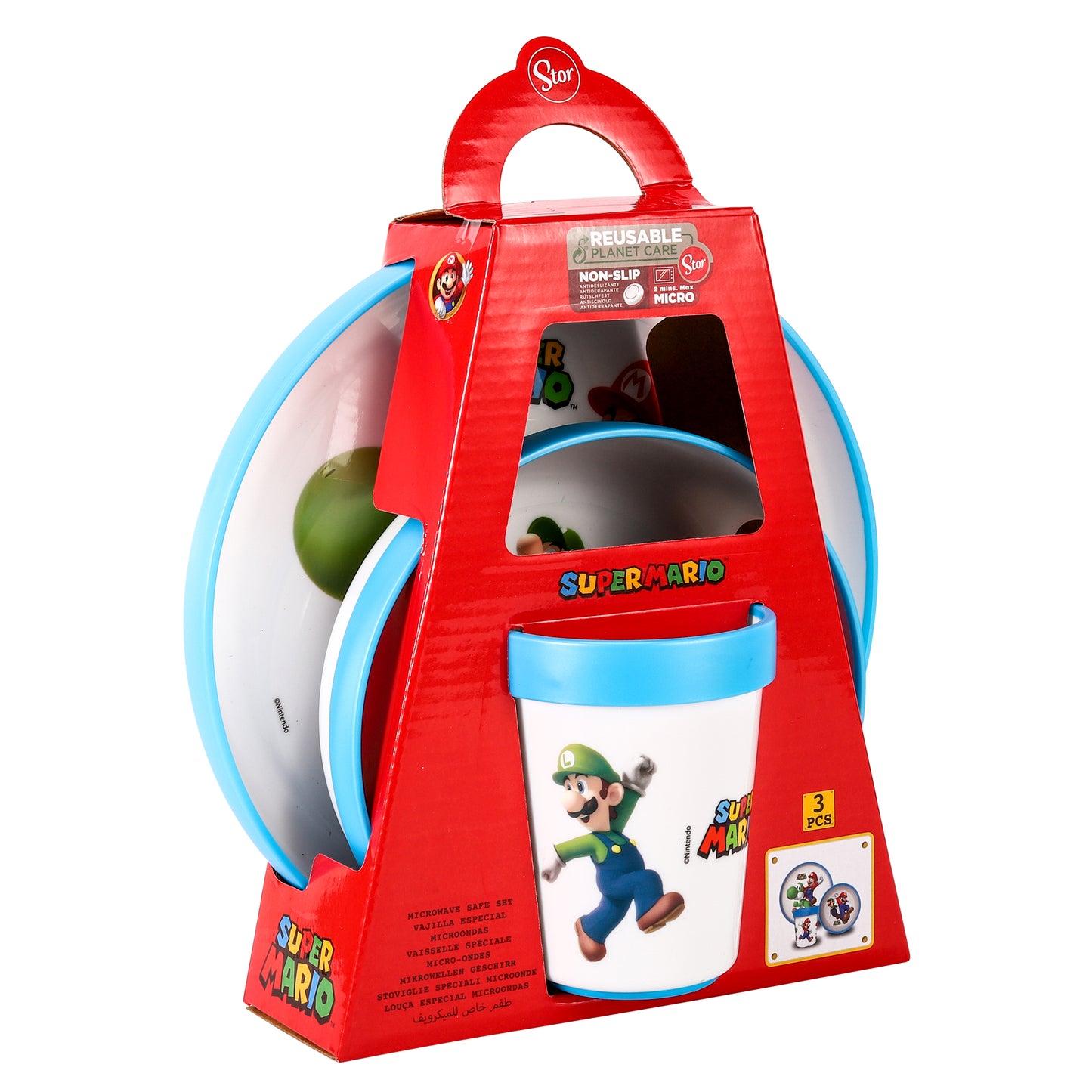 Super Mario 3pcs Bicolor Premium Kids Dinner Tableware Set Plate, Bowl & Tumbler, BPA Free