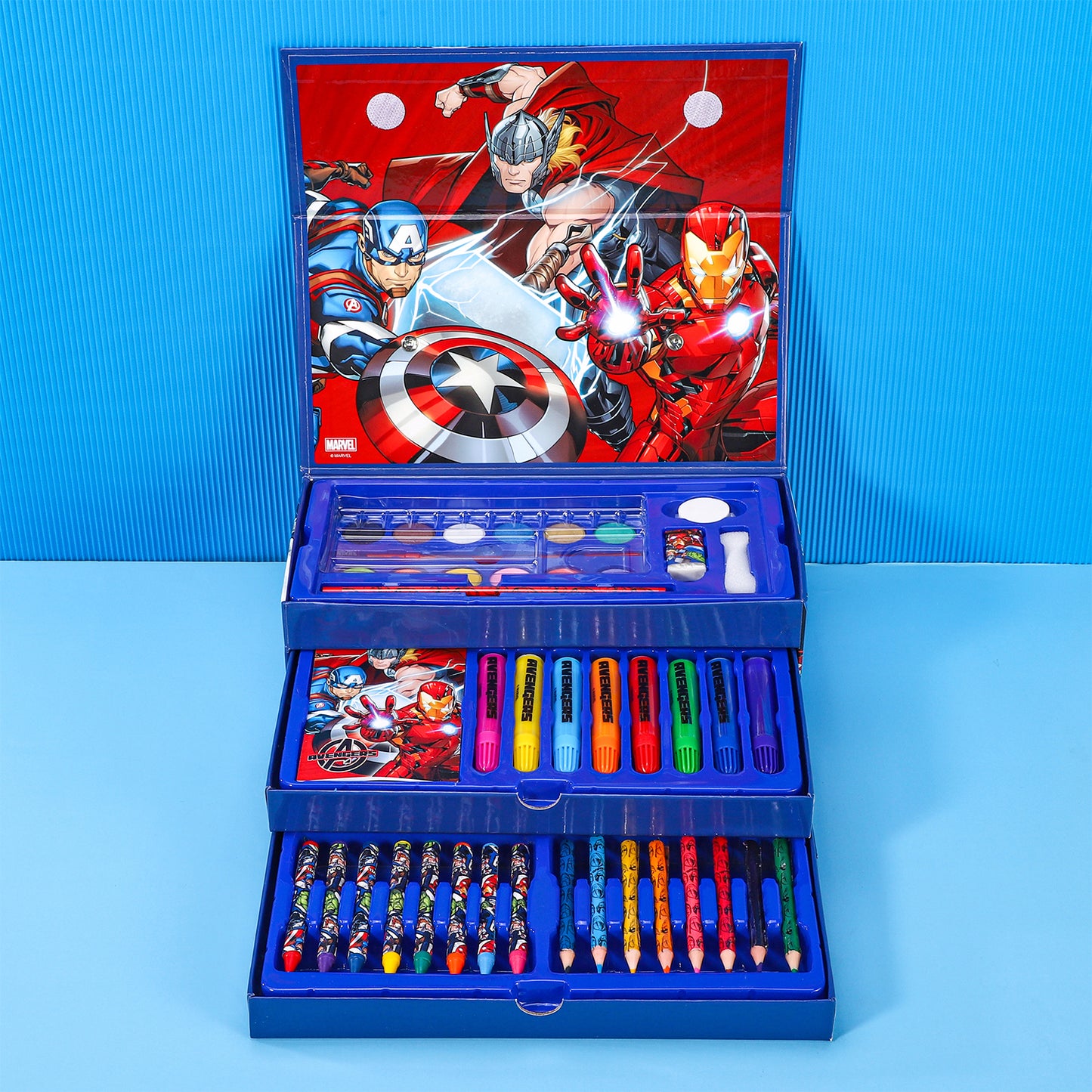 Avengers 52pc Kids Colouring Art Stationery Set with Watercolour Felt Tip Pens Crayons and Pencils Travel Set for Children