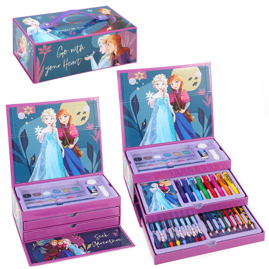 Frozen 52pc Kids Colouring Art Stationery Set with Watercolour Felt Tip Pens Crayons and Pencils Travel Set for Children