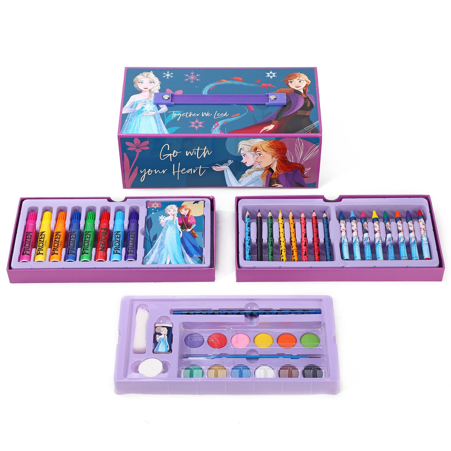 Frozen 52pc Kids Colouring Art Stationery Set with Watercolour Felt Tip Pens Crayons and Pencils Travel Set for Children