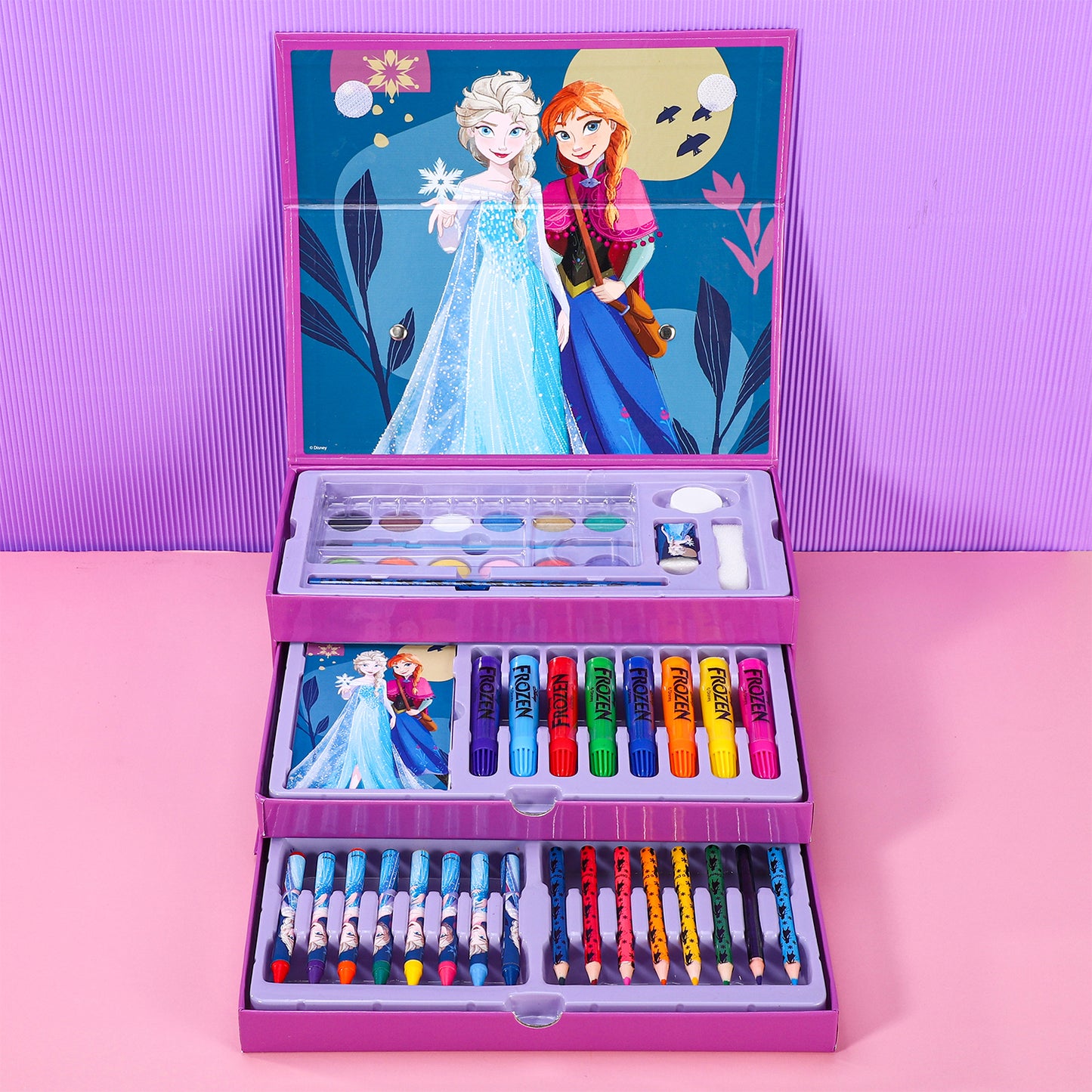 Frozen 52pc Kids Colouring Art Stationery Set with Watercolour Felt Tip Pens Crayons and Pencils Travel Set for Children