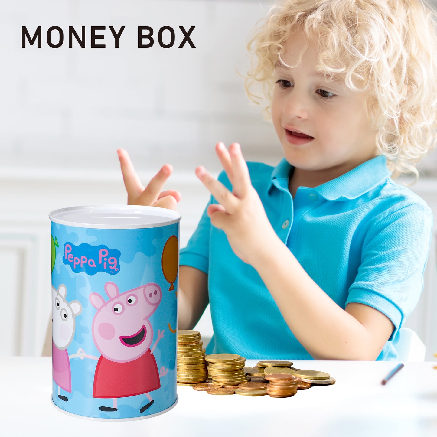 Peppa Pig Kids Money Piggy Bank Coin Saving Cash Tin Metal Box Boys Girls Multicolour