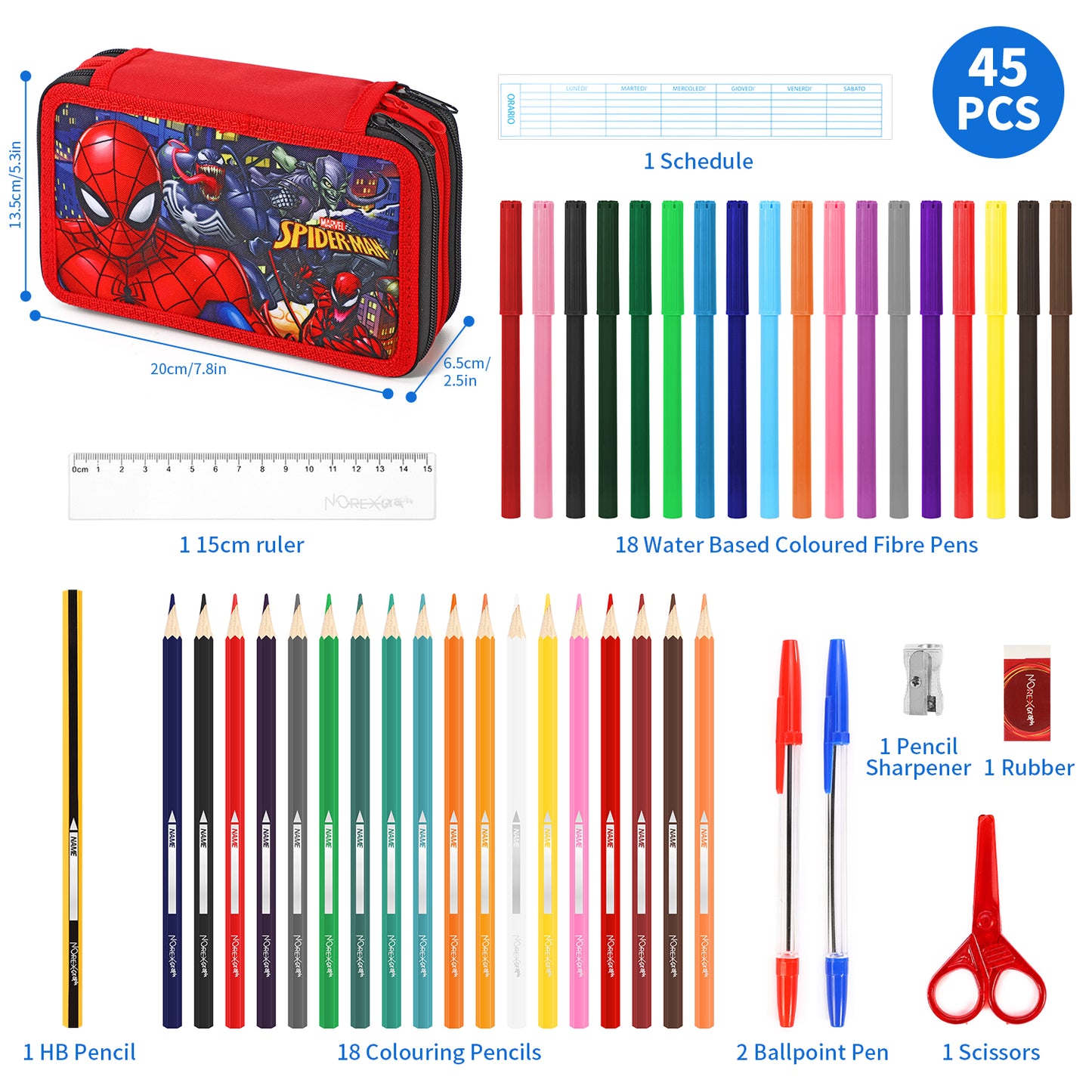 Spiderman 3 Tier Large Pencil Case Multi Compartment School Supplies Stationery Colouring Pens Pencils Sets