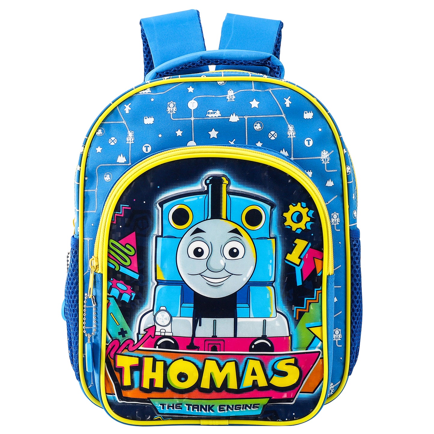 Thomas the Tank Engine Kids Childrens Premium Backpack School Rucksack Travel Bag with side mesh pockets and front zipped pocket, Multicolour