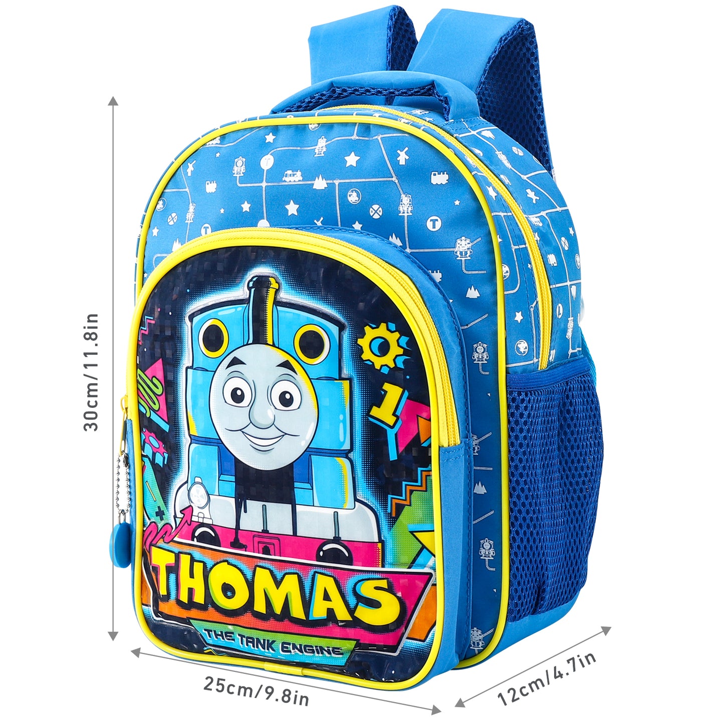 Thomas the Tank Engine Kids Childrens Premium Backpack School Rucksack Travel Bag with side mesh pockets and front zipped pocket, Multicolour