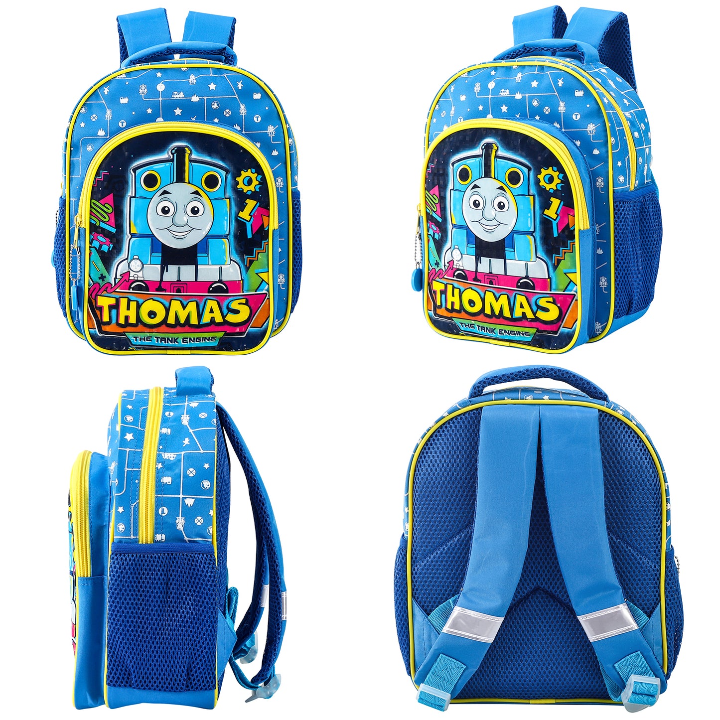 Thomas the Tank Engine Kids Childrens Premium Backpack School Rucksack Travel Bag with side mesh pockets and front zipped pocket, Multicolour
