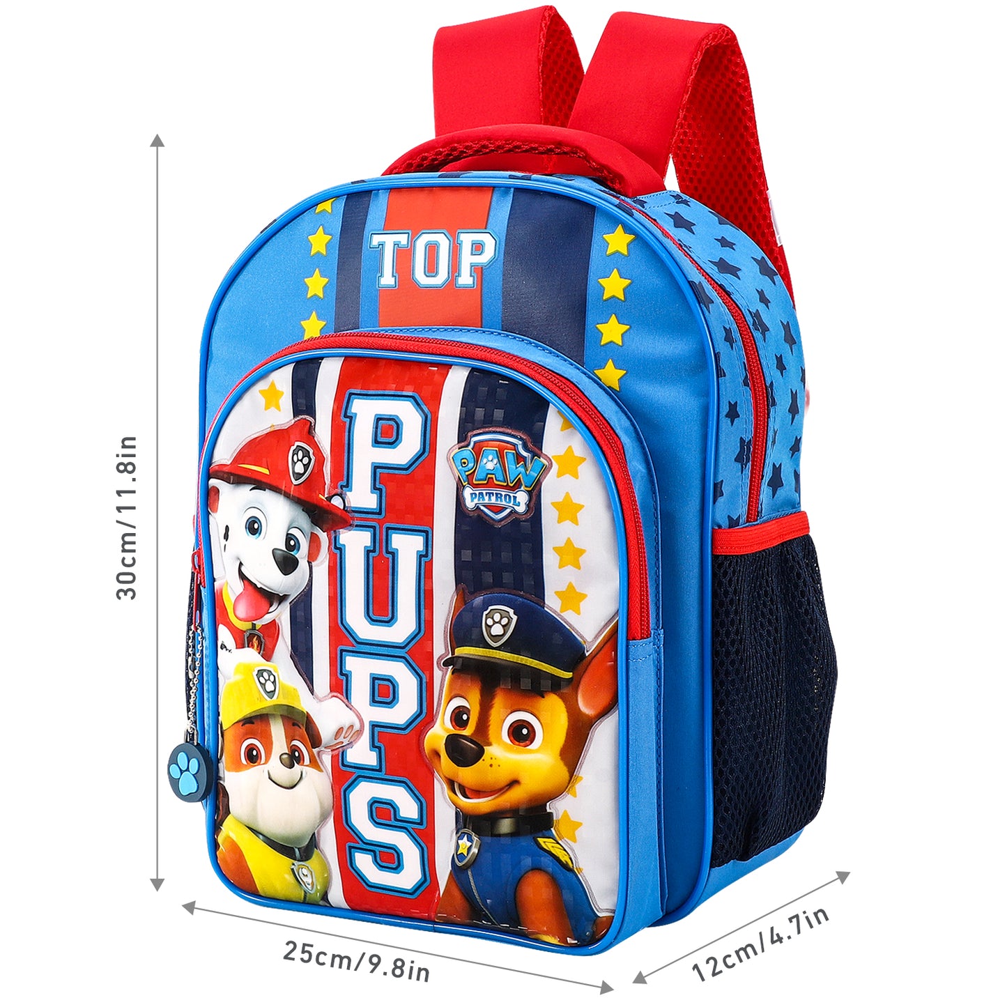 Paw Patrol Kids Childrens Premium Backpack School Rucksack Travel Bag with side mesh pockets and front zipped pocket, Multicolour