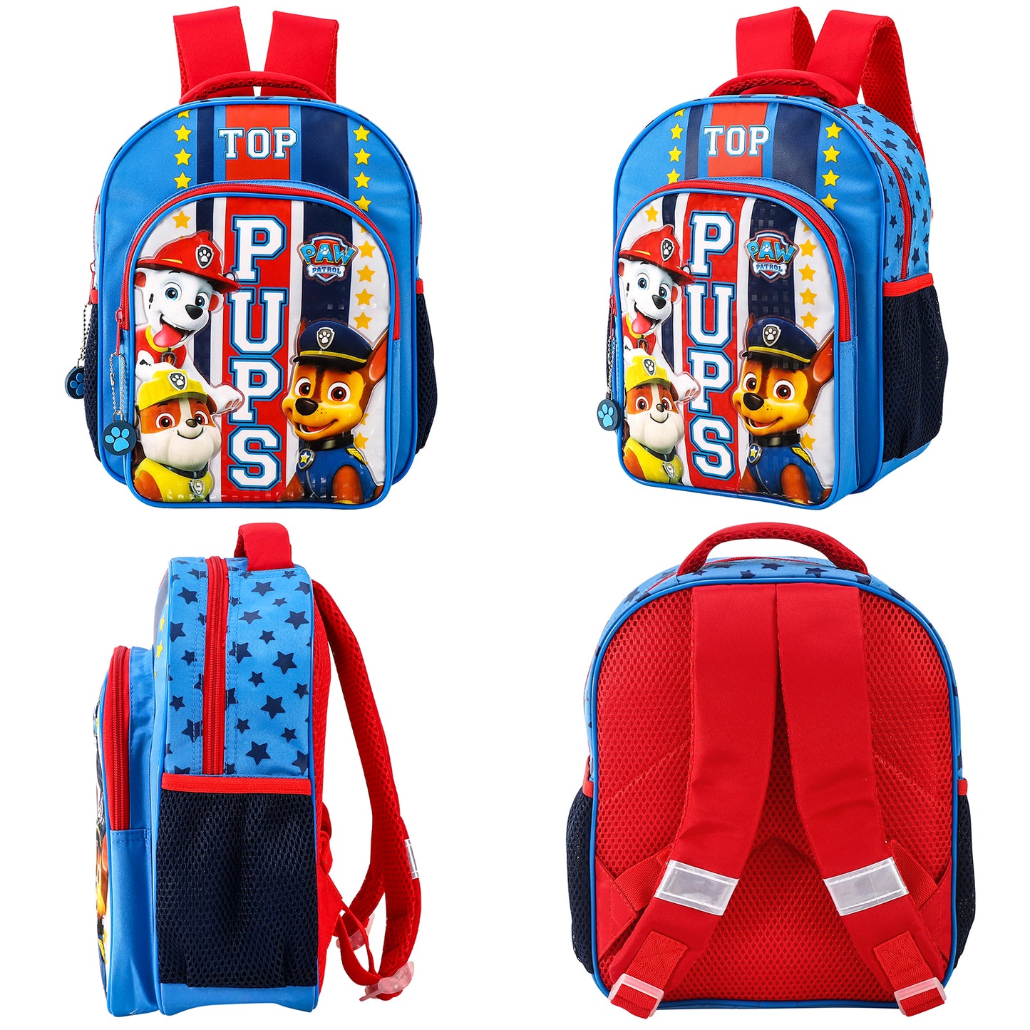 Paw Patrol Kids Childrens Premium Backpack School Rucksack Travel Bag with side mesh pockets and front zipped pocket, Multicolour