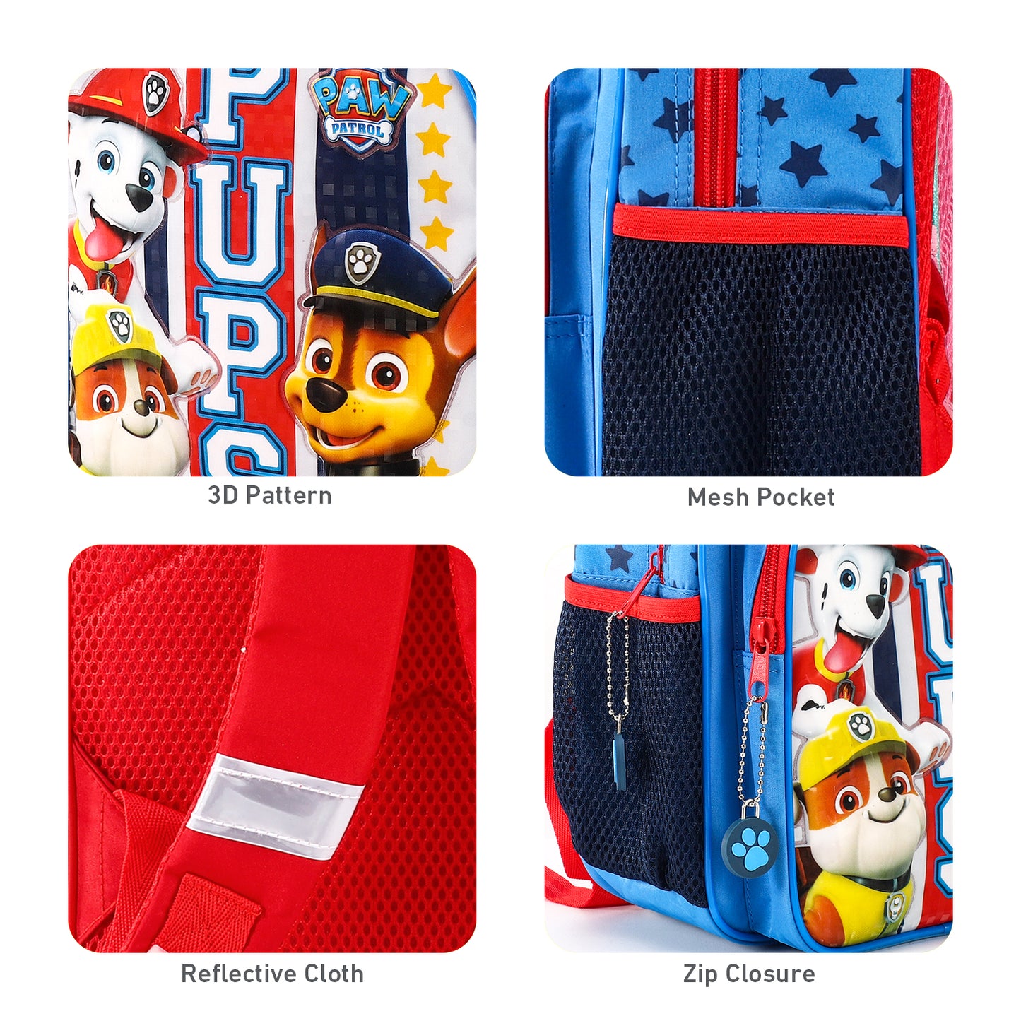 Paw Patrol Kids Childrens Premium Backpack School Rucksack Travel Bag with side mesh pockets and front zipped pocket, Multicolour