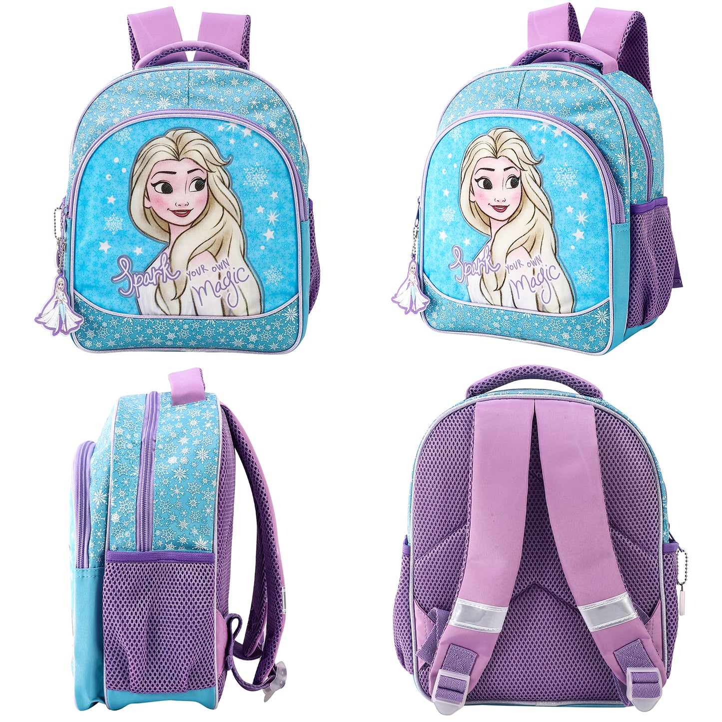 Frozen Kids Childrens Premium Backpack School Rucksack Travel Bag with side mesh pockets and front zipped pocket, Multicolour