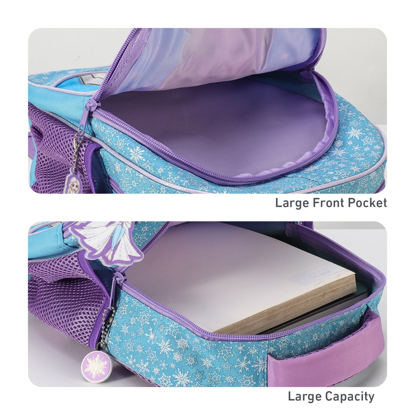 Frozen Kids Childrens Premium Backpack School Rucksack Travel Bag with side mesh pockets and front zipped pocket, Multicolour