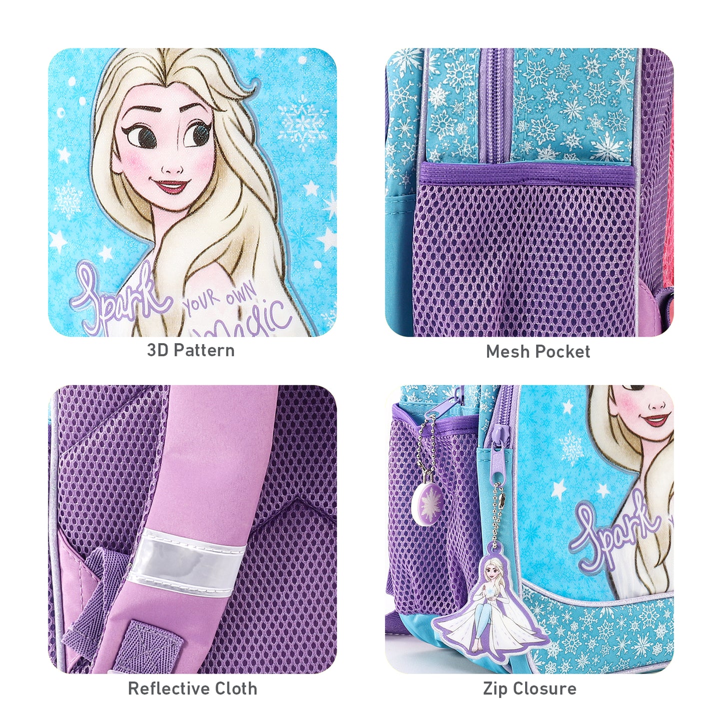 Frozen Kids Childrens Premium Backpack School Rucksack Travel Bag with side mesh pockets and front zipped pocket, Multicolour