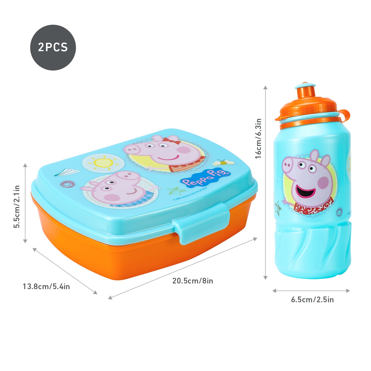 Peppa Pig Lunch Box and 400ml Drinking Bottle for Kids Children School Travel, BPA Free