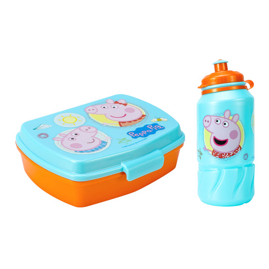 Peppa Pig Lunch Box and 400ml Drinking Bottle for Kids Children School Travel, BPA Free