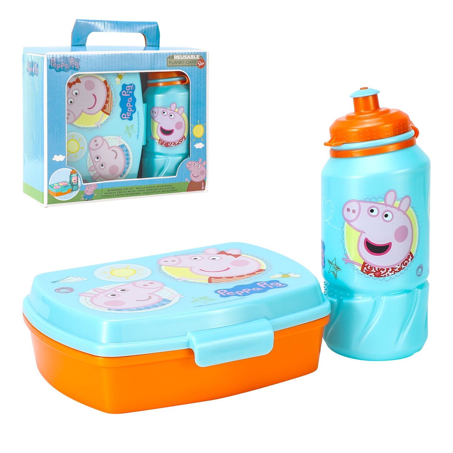 Peppa Pig Lunch Box and 400ml Drinking Bottle for Kids Children School Travel, BPA Free