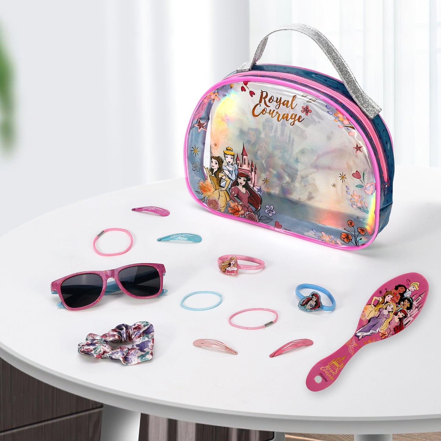 Disney Princess 12pc Girls Kids Sunglasses Hair Accessories Comb Clips Bands Beauty Set with Carry Case