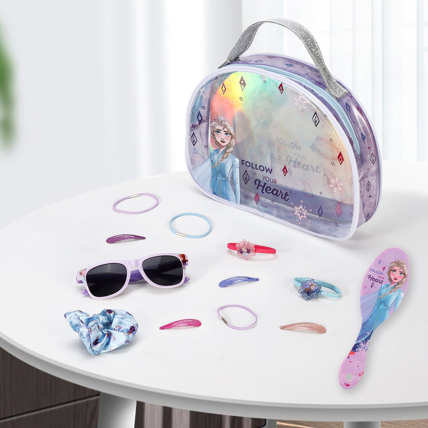 Disney Frozen 12pc Girls Kids Sunglasses Hair Accessories Comb Clips Bands Beauty Set with Carry Case