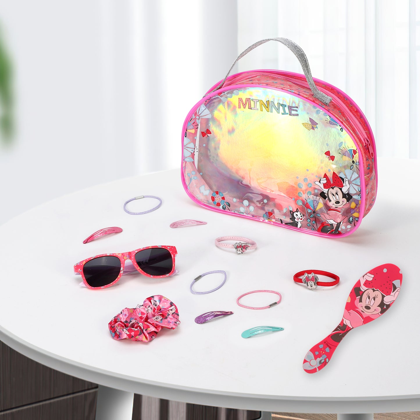 Minnie Mouse 12pc Girls Kids Sunglasses Hair Accessories Comb Clips Bands Beauty Set with Carry Case