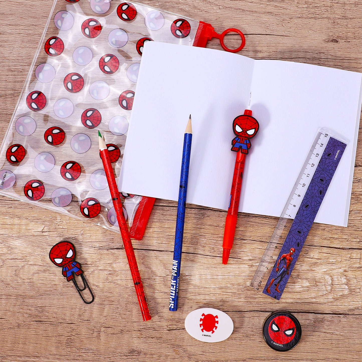 Spiderman 9pcs Transparent Filled Pencil Case Stationery Set Waterproof Boys Girls Kids Children School Travel Exam