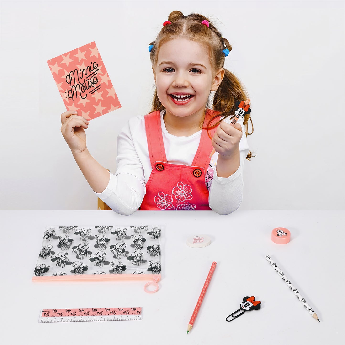 Minnie Mouse 9pcs Transparent Filled Pencil Case Stationery Set Waterproof Boys Girls Kids Children School Travel Exam