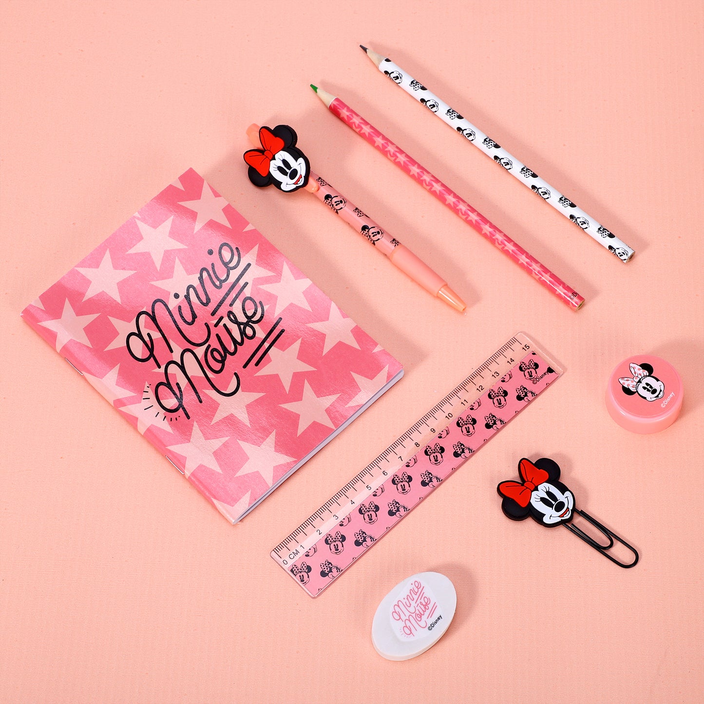 Minnie Mouse 9pcs Transparent Filled Pencil Case Stationery Set Waterproof Boys Girls Kids Children School Travel Exam