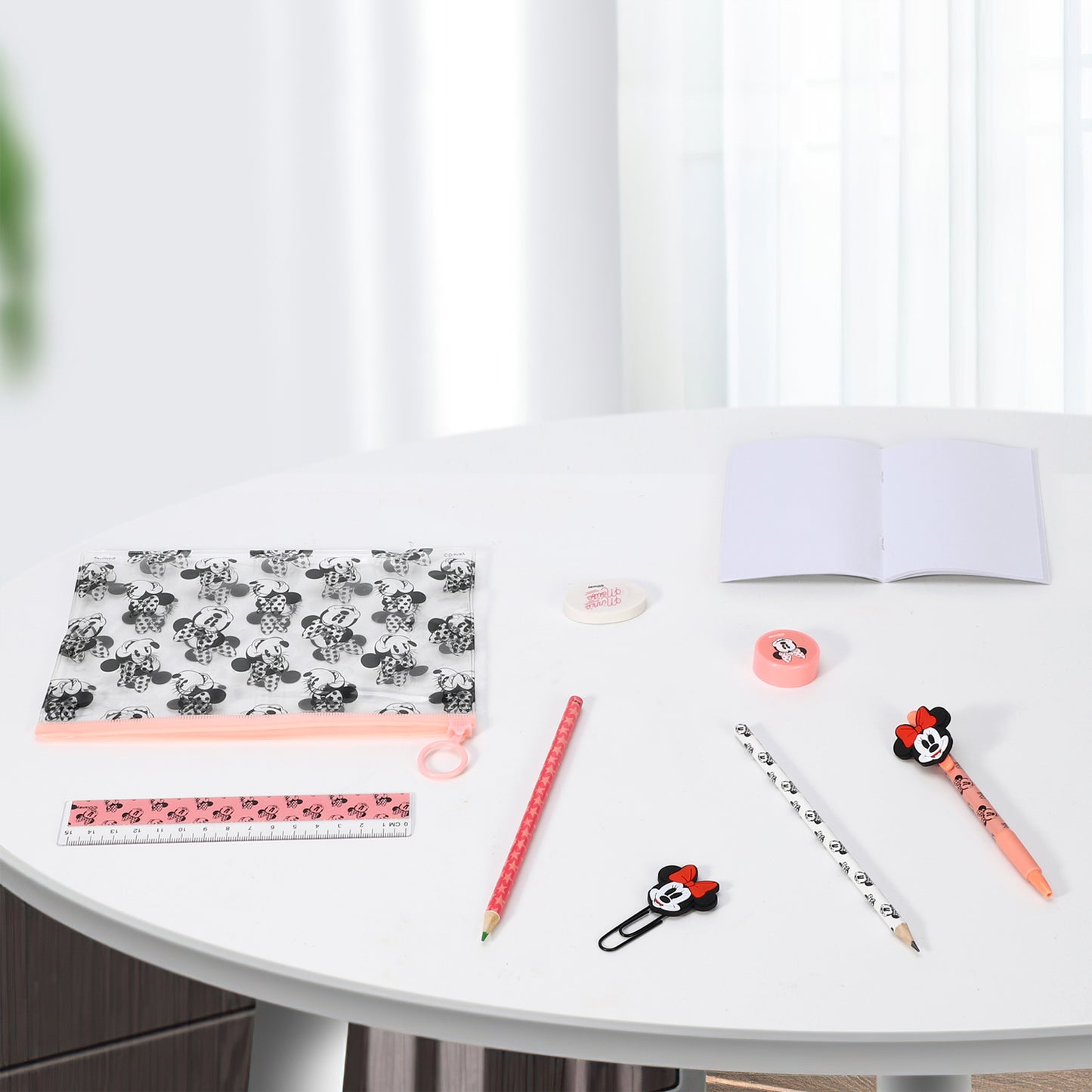 Minnie Mouse 9pcs Transparent Filled Pencil Case Stationery Set Waterproof Boys Girls Kids Children School Travel Exam