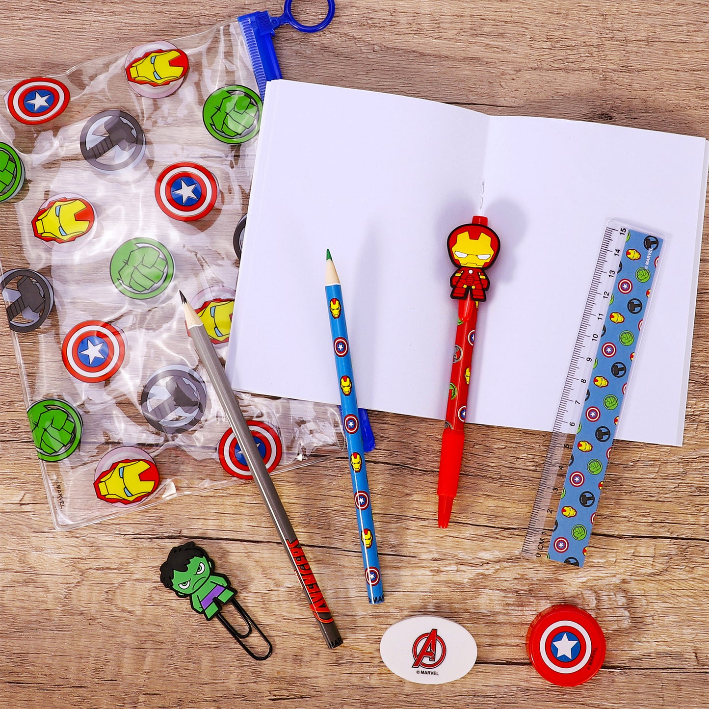 Avengers 9pcs Transparent Filled Pencil Case Stationery Set Waterproof Boys Girls Kids Children School Travel Exam