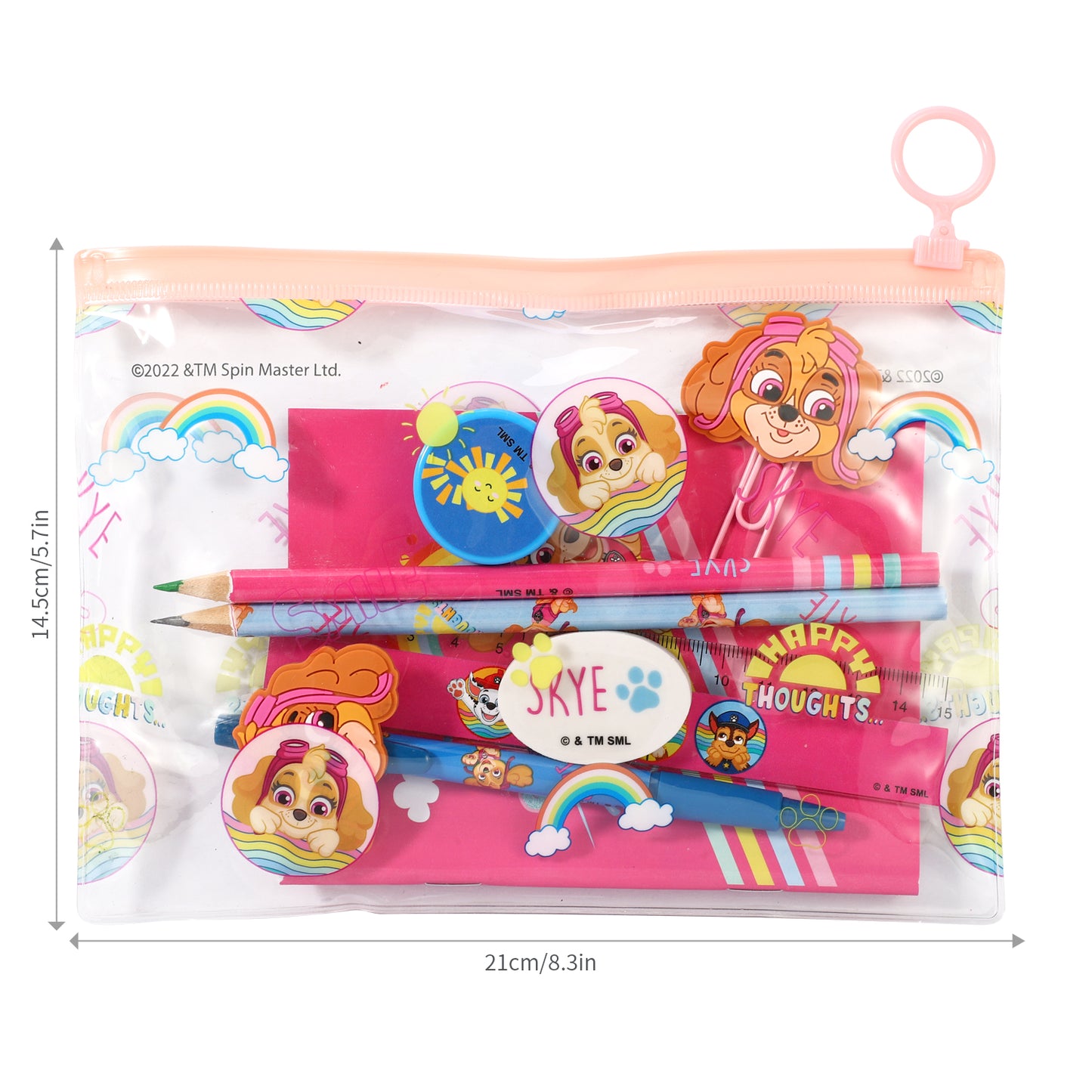 Paw Patrol 9pcs Transparent Filled Pencil Case Stationery Set Waterproof Boys Girls Kids Children School Travel Exam