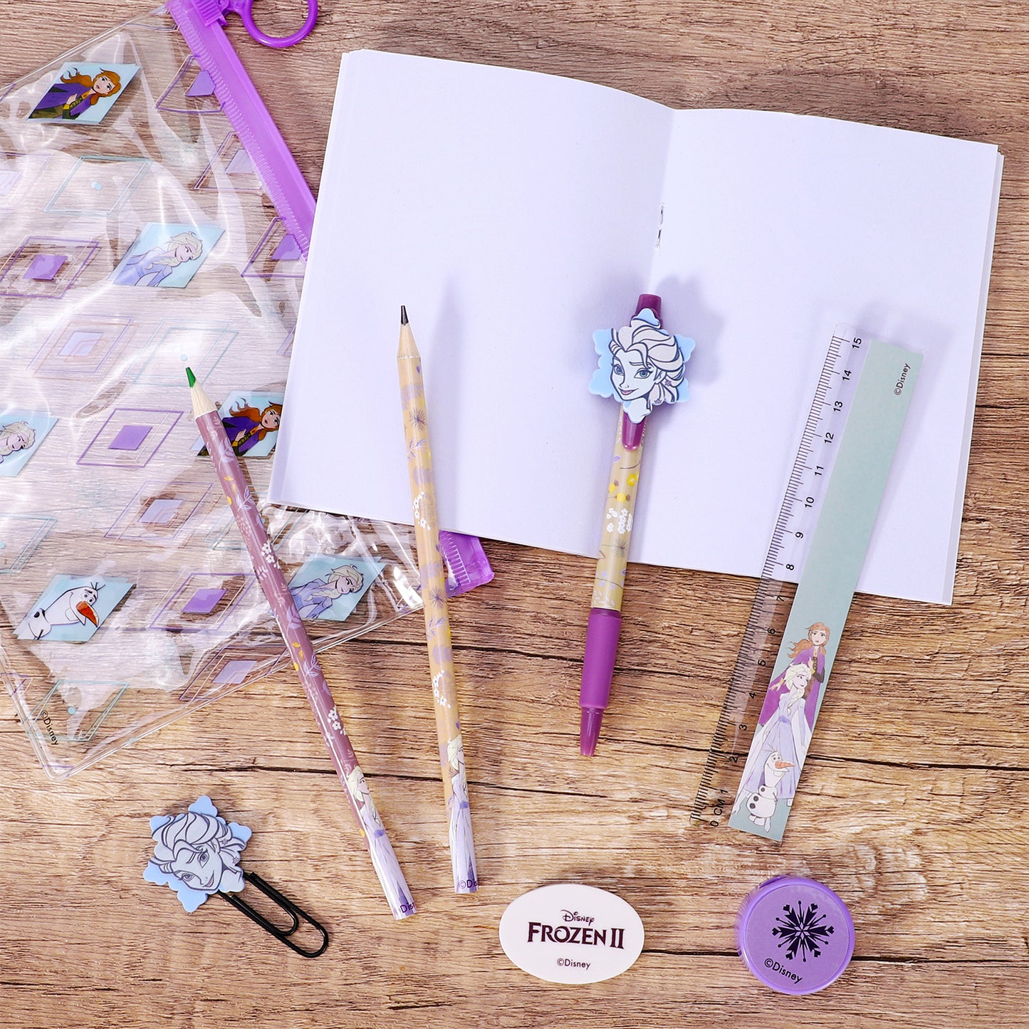 Frozen 9pcs Transparent Filled Pencil Case Stationery Set Waterproof Boys Girls Kids Children School Travel Exam