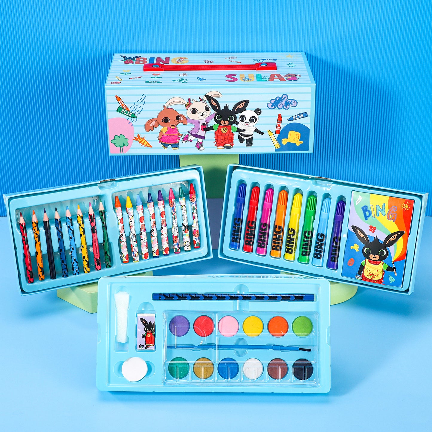 Bing 52pc Kids Colouring Art Stationery Set with Watercolour Felt Tip Pens Crayons and Pencils Travel Set for Children