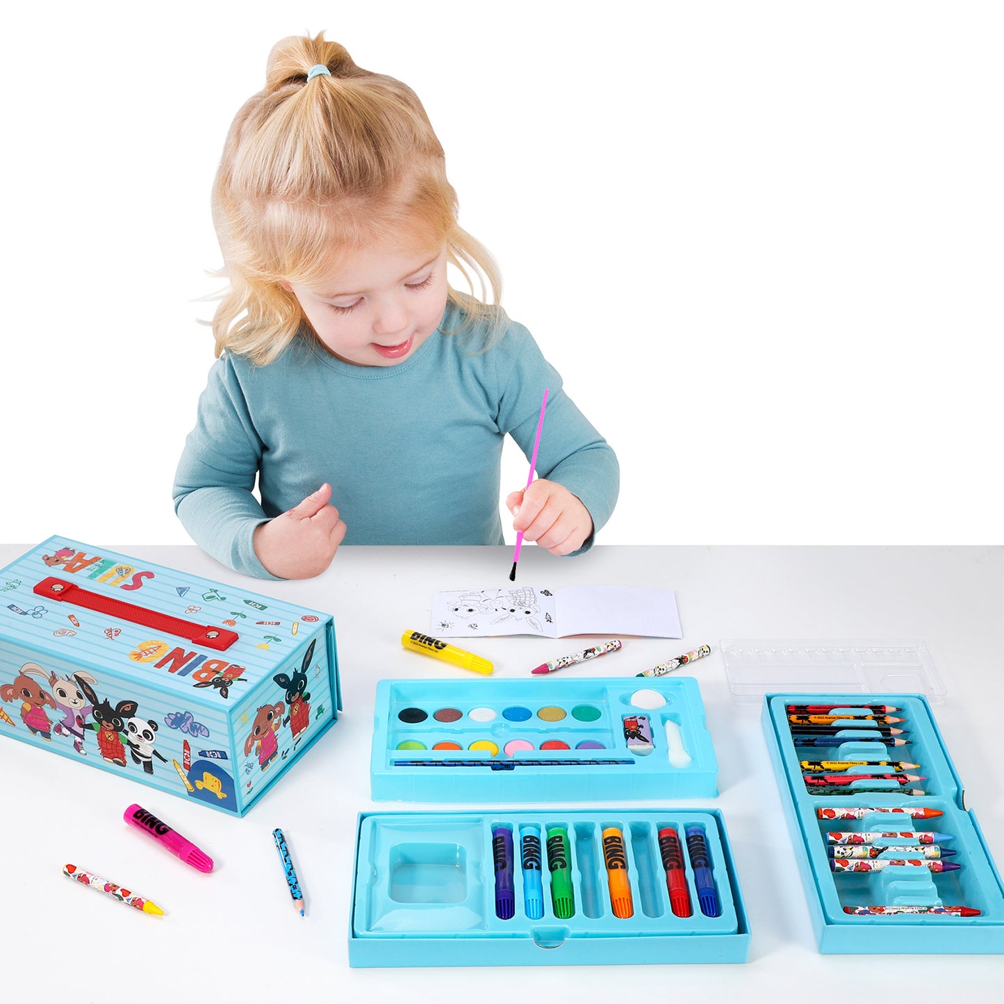 Bing 52pc Kids Colouring Art Stationery Set with Watercolour Felt Tip Pens Crayons and Pencils Travel Set for Children