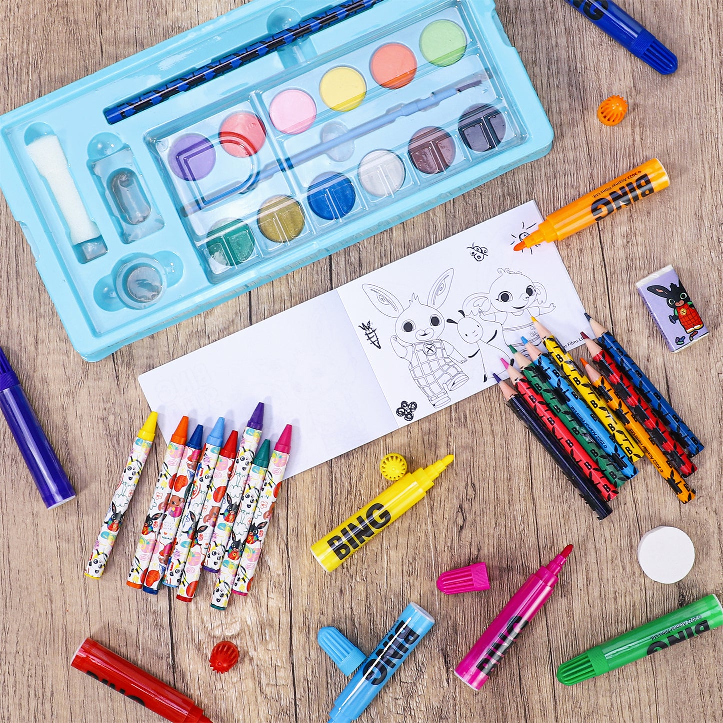 Bing 52pc Kids Colouring Art Stationery Set with Watercolour Felt Tip Pens Crayons and Pencils Travel Set for Children