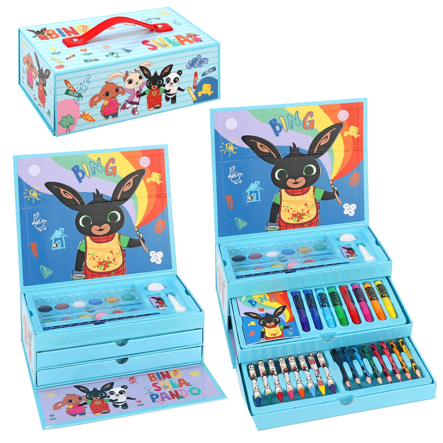 Bing 52pc Kids Colouring Art Stationery Set with Watercolour Felt Tip Pens Crayons and Pencils Travel Set for Children
