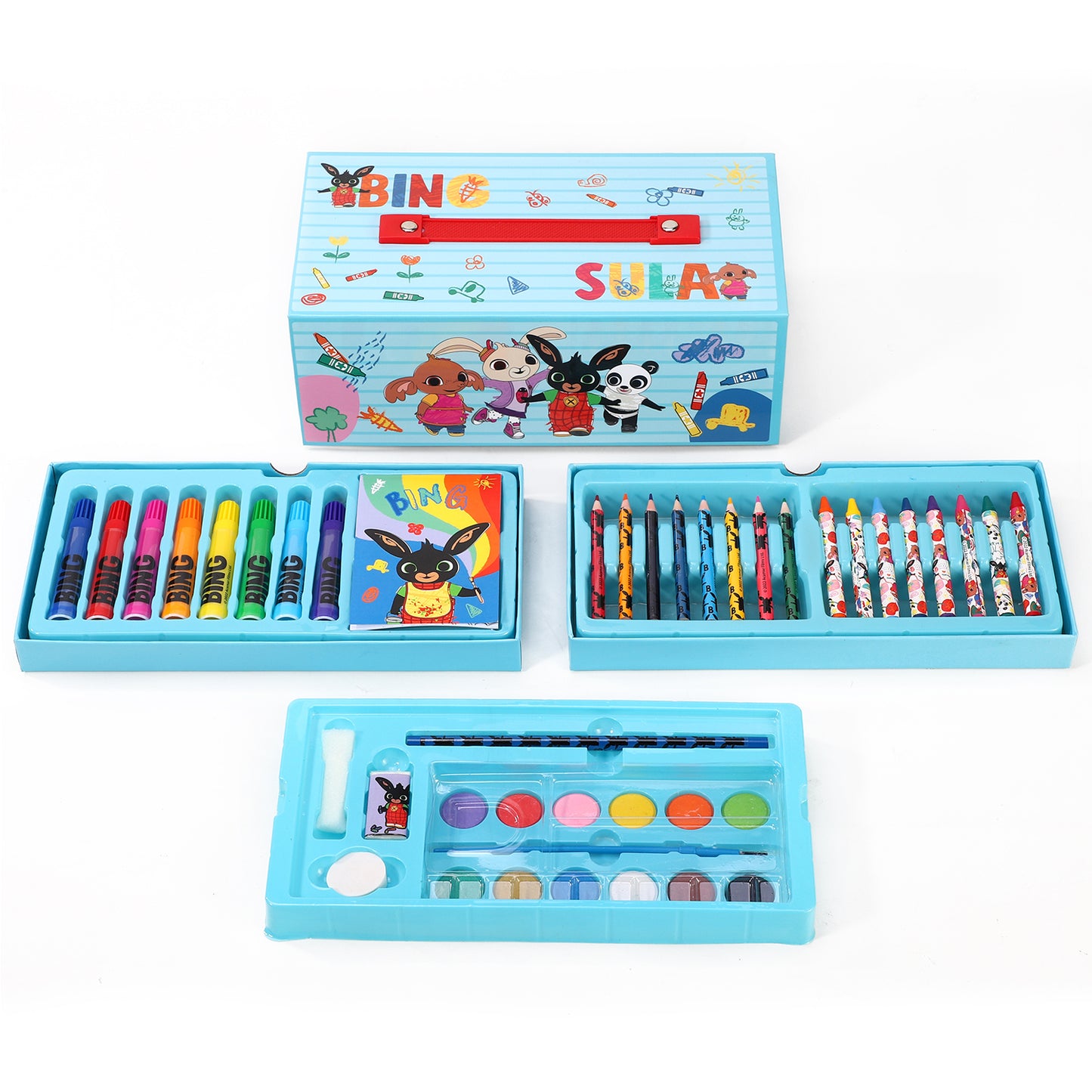Bing 52pc Kids Colouring Art Stationery Set with Watercolour Felt Tip Pens Crayons and Pencils Travel Set for Children